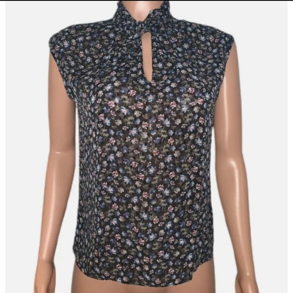 Rebecca Taylor Black Floral Tie Front Top Sz 4